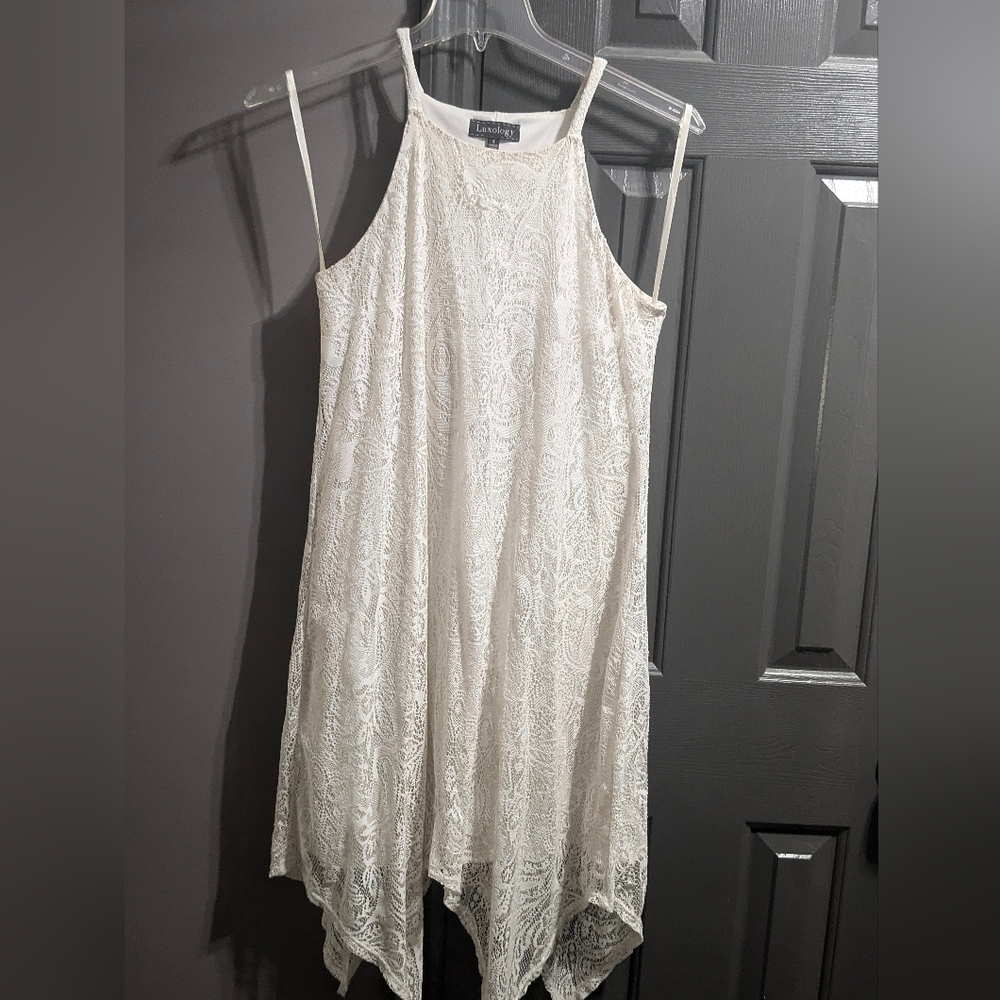 Off White Lace Dress with Spaghetti Straps
